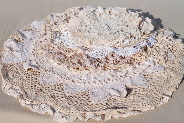 photo of vintage & new cotton lace doilies in all sizes, cottage style crochet doily lot #1