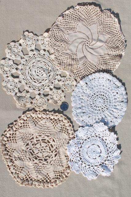 photo of vintage & new cotton lace doilies in all sizes, cottage style crochet doily lot #5