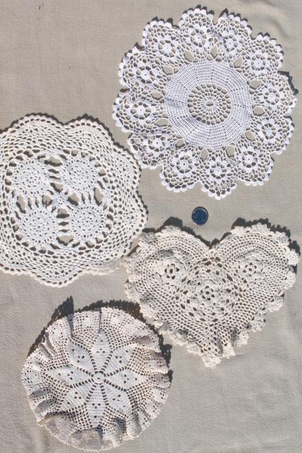 photo of vintage & new cotton lace doilies in all sizes, cottage style crochet doily lot #6