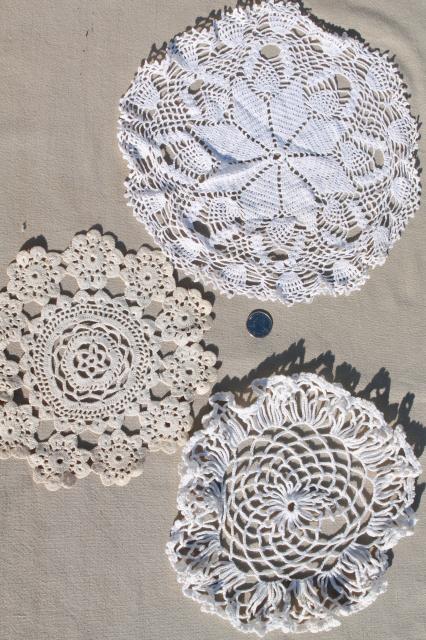 photo of vintage & new cotton lace doilies in all sizes, cottage style crochet doily lot #7