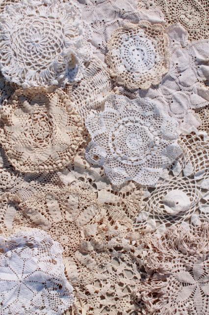 photo of vintage & new cotton lace doilies in all sizes, cottage style crochet doily lot #8