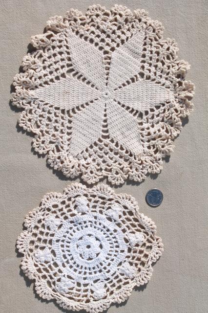 photo of vintage & new cotton lace doilies in all sizes, cottage style crochet doily lot #12