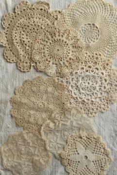 catalog photo of vintage & new cotton lace doilies, small goblet rounds, cottage style crochet doily lot 