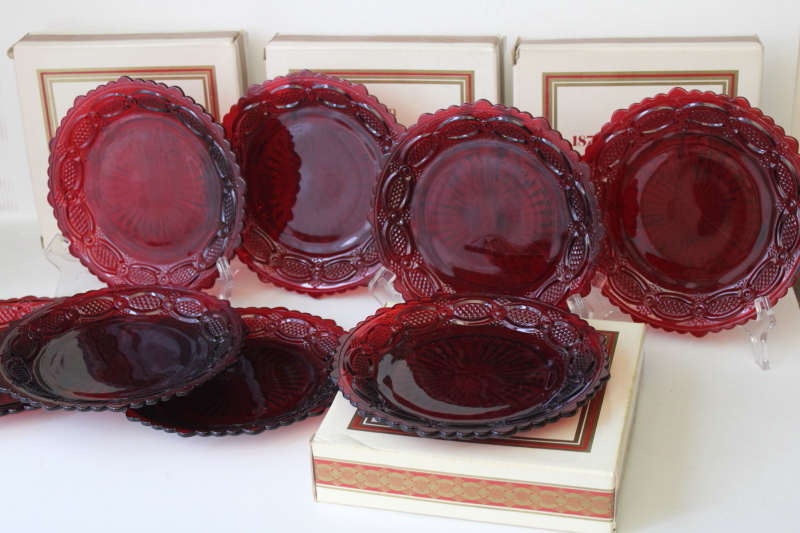 photo of vintage new in box Avon Cape Cod ruby red glass salad or dessert plates set of 8 #1