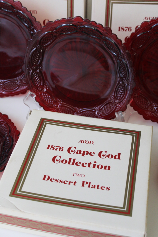 photo of vintage new in box Avon Cape Cod ruby red glass salad or dessert plates set of 8 #3
