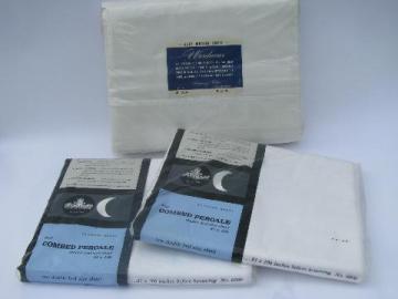 catalog photo of vintage new in package cotton bed linens, pure white sheets, flat sheet lot