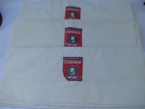 photo of vintage new w/ paper labels cotton bed linens, pure white sheets, flat sheet lot #1