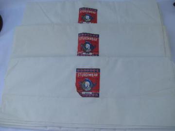 catalog photo of vintage new w/ paper labels cotton bed linens, pure white sheets, flat sheet lot