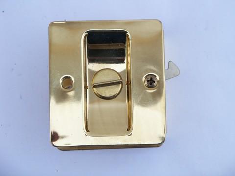 photo of vintage new-old-stock mid-century architectural hardware, brass door lock for sliding pocket door #3