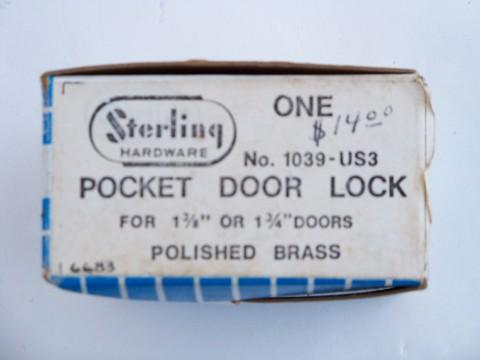 photo of vintage new-old-stock mid-century architectural hardware, brass door lock for sliding pocket door #4