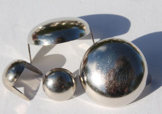 photo of vintage nickel domed stud, metal rivet studs for leather & crafting new old stock lot #6