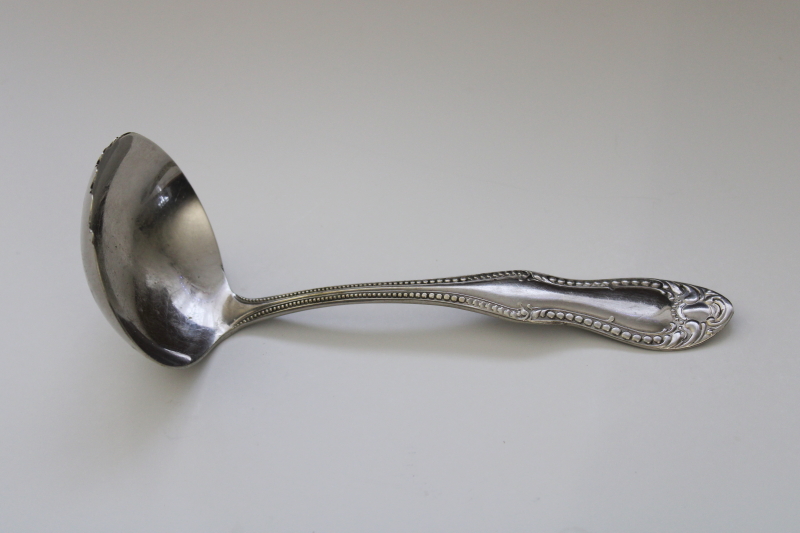 photo of vintage nickel plated berry spoon, scalloped edge ladle w/ ornate beaded edge handle #2