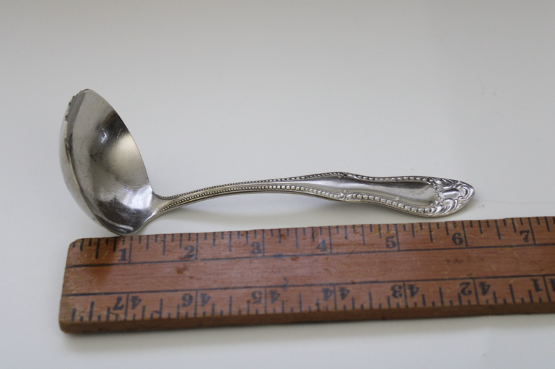 photo of vintage nickel plated berry spoon, scalloped edge ladle w/ ornate beaded edge handle #4
