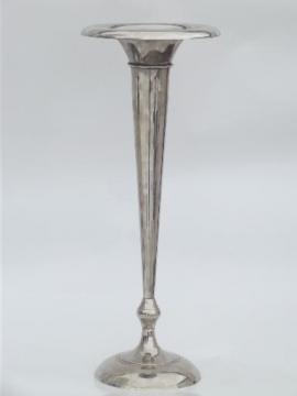 catalog photo of vintage  nickel silver & brass umbrella stand floor vase, art deco style