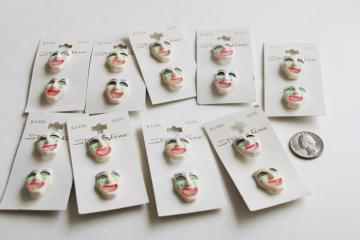 catalog photo of vintage novelty buttons for sewing or crafts, carnival masquerade theatre masks