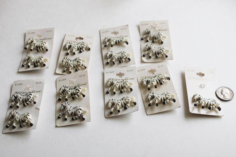 photo of vintage novelty buttons for sewing or crafts, figural zebras baby animals #1