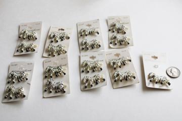 catalog photo of vintage novelty buttons for sewing or crafts, figural zebras baby animals