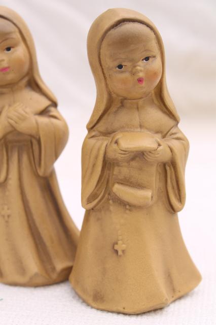 photo of vintage nun figurines, composition or papier mache nuns creche figures #4