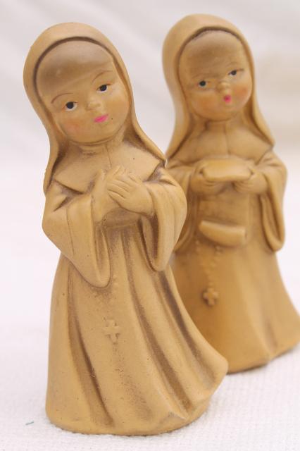 photo of vintage nun figurines, composition or papier mache nuns creche figures #5