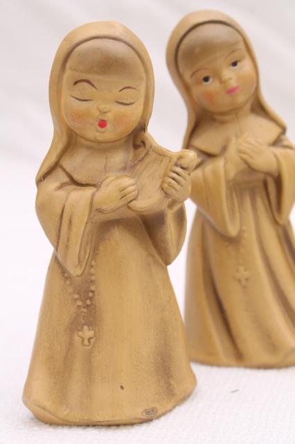 photo of vintage nun figurines, composition or papier mache nuns creche figures #6