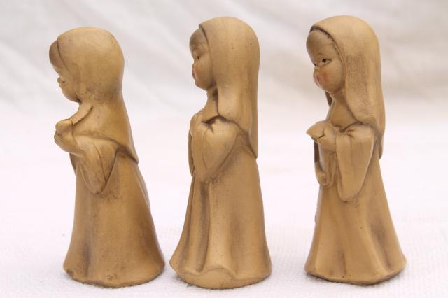 photo of vintage nun figurines, composition or papier mache nuns creche figures #7