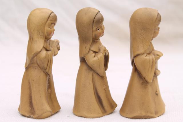 photo of vintage nun figurines, composition or papier mache nuns creche figures #9