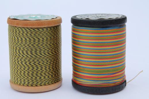 photo of vintage nylon sewing thread, varigated color space dyed self striping changing colors #3