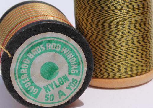 photo of vintage nylon sewing thread, varigated color space dyed self striping changing colors #5