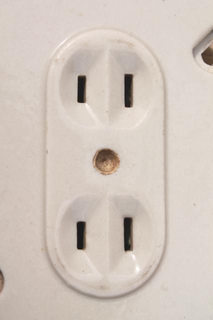 photo of vintage octagonal white ironstone electrical outlet  porcelain receptacles #4