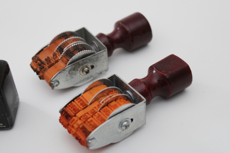 photo of vintage office supplies, rubber stamps including CHARGE & lot of old ink bottles #2