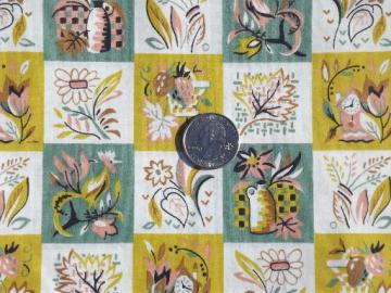 catalog photo of vintage oilcloth type kitchen print cotton fabric, 40s 50s polished chintz