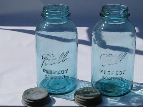 photo of vintage old 2 qt blue Ball Perfect Mason glass canning jars for storage canisters #2