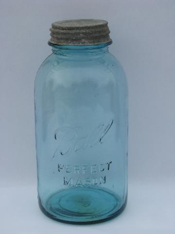 photo of vintage old 2 qt blue Ball Perfect Mason glass canning jars for storage canisters #3