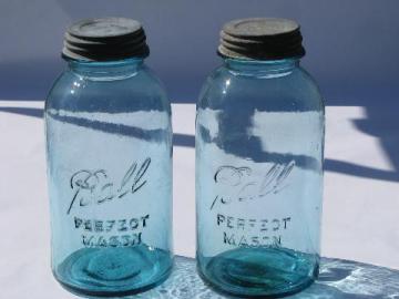 catalog photo of vintage old 2 qt blue Ball Perfect Mason glass canning jars for storage canisters