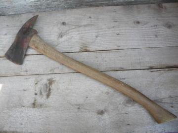 catalog photo of vintage old Mann fireman's tool fire axe Lewistown, PA