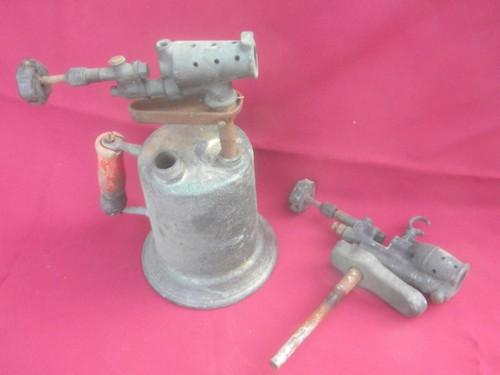 photo of vintage old brass blow torch plumber tool w/extra bronze burner #1