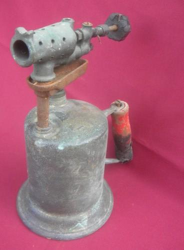 photo of vintage old brass blow torch plumber tool w/extra bronze burner #2