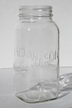 catalog photo of vintage one quart square clear glass Mason jar marked Made in Canada