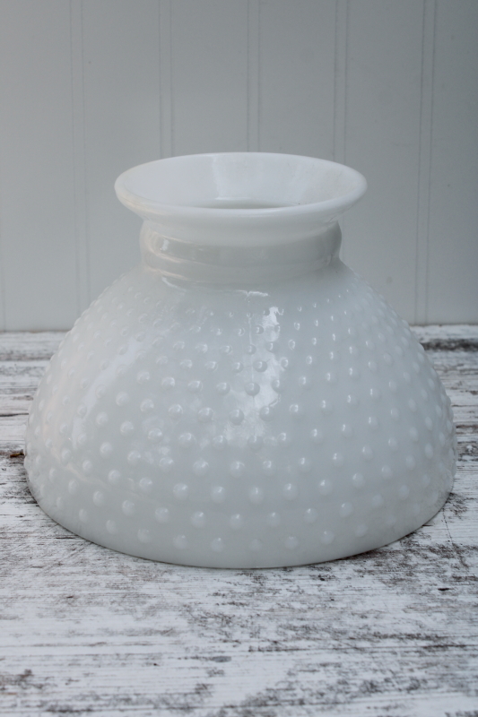 photo of vintage opal white milk glass hobnail glass lamp shade, original old shade replacement #1
