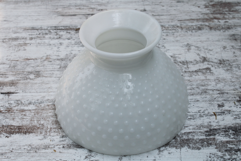 photo of vintage opal white milk glass hobnail glass lamp shade, original old shade replacement #4
