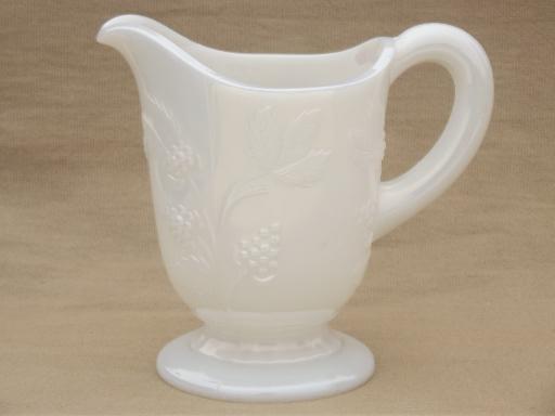 photo of vintage opalescent milk glass pitcher, blackberry bramble pattern glass  #1