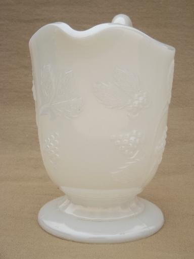 photo of vintage opalescent milk glass pitcher, blackberry bramble pattern glass  #2