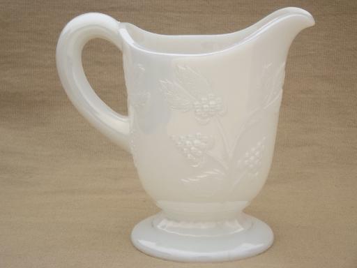 photo of vintage opalescent milk glass pitcher, blackberry bramble pattern glass  #3