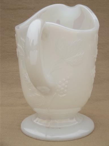 photo of vintage opalescent milk glass pitcher, blackberry bramble pattern glass  #4