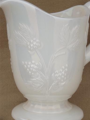 photo of vintage opalescent milk glass pitcher, blackberry bramble pattern glass  #7