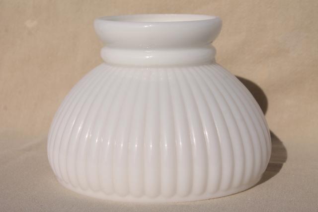 photo of vintage opaline milk glass lampshade, ribbed glass shade for mini lamp or student desk light #1