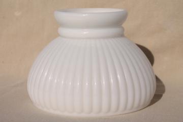 catalog photo of vintage opaline milk glass lampshade, ribbed glass shade for mini lamp or student desk light