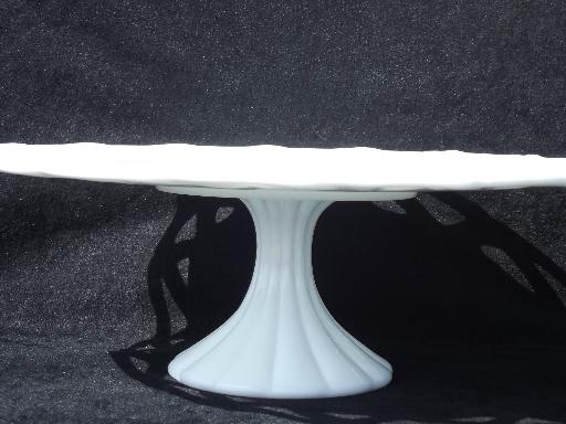 photo of vintage open lace edge milk glass cake stand, footed pedestal plate #3