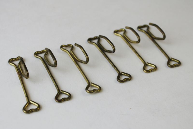 photo of vintage or antique curtain hanging drapery hooks w/ tiny hearts, gold tone wire pinch pleat hardware  #1