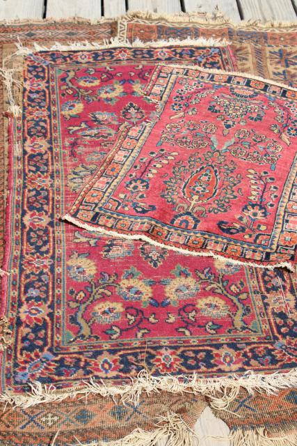 photo of vintage or antique persian rugs, small shabby wool carpets to layer or upcycle #1